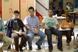 Christopher Mintz-Plasse, Paul Rudd, Seann William Scott and Bobbe J. Thompson in Role Models.