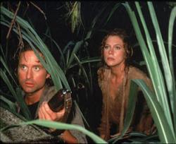 Michael Douglas and Kathleen Turner in Romancing the Stone.