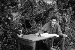 The only known photograph of J. D. Salinger writing The Catcher in the Rye in Salinger.