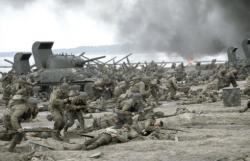 The invasion of Normandy in Saving Private Ryan. The invasion of Normandy in Saving Private Ryan.