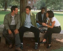 David Arquette, Jamie Kennedy, Duane Martin and Courteney Cox in Scream 2.