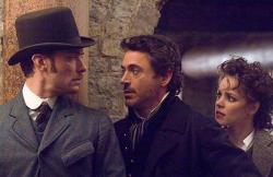Jude Law, Robert Downey Jr. and Rachel McAdams as Dr. Watson, Sherlock Holmes and Irene Adler. Jude Law, Robert Downey Jr. and Rachel McAdams as Dr. Watson, Sherlock Holmes and Irene Adler.
