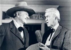 John Wayne and James Stewart in The Shootist. John Wayne and James Stewart in The Shootist.