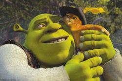 Shrek and Puss in Shrek 2. Shrek and Puss in Shrek 2.