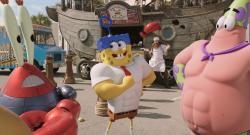 Mr. Krabs, SpongeBob Antonio Banderas and Patrick in The SpongeBob Movie: Sponge Out of Water