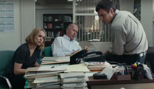 Rachel McAdams, Michael Keaton, and Mark Ruffalo in Spotlight.