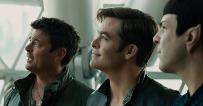 Karl Urban, Chris Pine, and Zachary Quinto in Star Trek: Beyond.