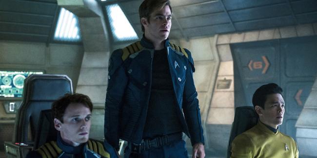 Anton Yelchin, Chris Pine and John Cho in Star Trek Beyond