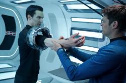 Benedict Cumberbatch and Karl Urban in Star Trek Into Darkness. Benedict Cumberbatch and Karl Urban in Star Trek Into Darkness.
