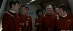 The famous cast as Spock, Bones, Sulu, Uhura, Scotty, Chekov and Kirk in Star Trek IV: The Voyage Home. The famous cast as Spock, Bones, Sulu, Uhura, Scotty, Chekov and Kirk in Star Trek IV: The Voyage Home.