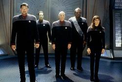 Jonathan Frakes, Brent Spiner, Patrick Stewart, Michael Dorn and Marina Sirtis in Star Trek IX: Insurrection