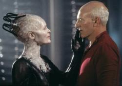 Alice Krige and Patrick Stewart in Star Trek VIII: First Contact. Alice Krige and Patrick Stewart in Star Trek VIII: First Contact.