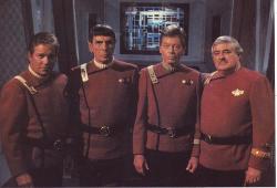 William Shatner, Leonard Nimoy, Deforest Kelley and James Doohan make one last journey together on board the Enterprise in Star Trek VI: The Undiscovered Country.