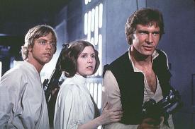 Mark Hamill, Carrie Fisher and Harrison Ford in Star Wars. Mark Hamill, Carrie Fisher and Harrison Ford in Star Wars.