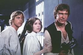 Mark Hamill, Carrie Fisher and Harrison Ford in Star Wars.