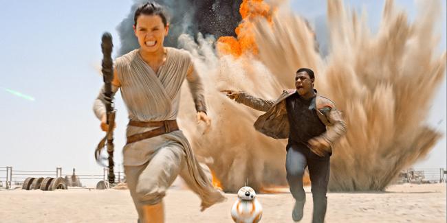 Daisy Ridley and John Boyega in Star Wars: The Force Awakens.