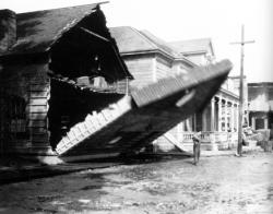 Buster Keaton performing the greatest movie stunt ever.