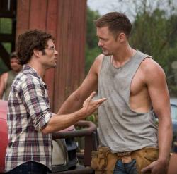 James Marsden and Alexander Skarsgard in Straw Dogs