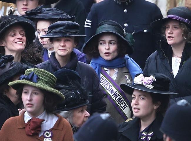 Anne-Marie Duff, Carey Mulligan, and Helena Bonham Carter in Suffragette. Anne-Marie Duff, Carey Mulligan, and Helena Bonham Carter in Suffragette.