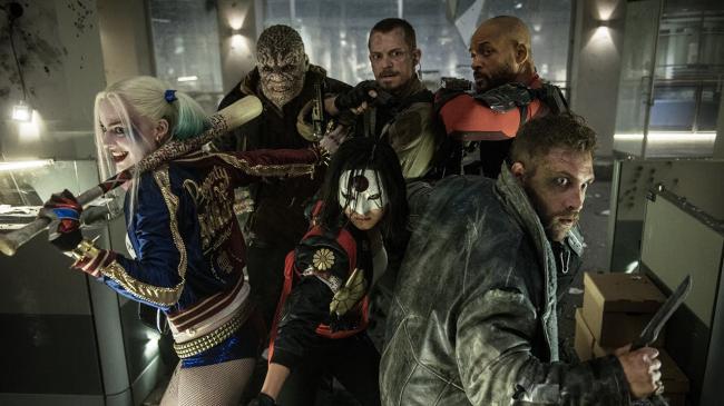 Margot Robbie, Adewale Akinnuoye-Agbaje, Karen Fukuhara, Joel Kinnaman, Will Smith and Jai Courtney in Suicide Squad.