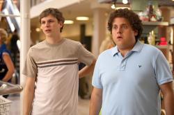 Michael Cera and Jonah Hill in Superbad. Michael Cera and Jonah Hill in Superbad.