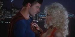 Christopher Reeve as Evil Superman and Pamela Stephenson as Lorelei in Superman III.