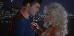 Christopher Reeve as Evil Superman and Pamela Stephenson as Lorelei in Superman III. Christopher Reeve as Evil Superman and Pamela Stephenson as Lorelei in Superman III.