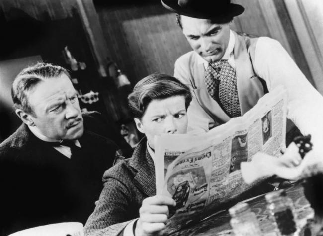 Edmund Gwenn, Katharine Hepburn, and Cary Grant in Sylvia Scarlett. Edmund Gwenn, Katharine Hepburn, and Cary Grant in Sylvia Scarlett.