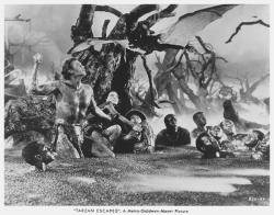 A still from the infamous and missing giant vampire bat scene from Tarzan Escapes.