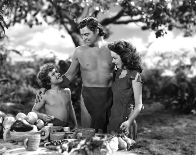 Johnny Sheffield, Johnny Weissmuller and Maureen O'Sullivan in Tarzan's Secret Treasure