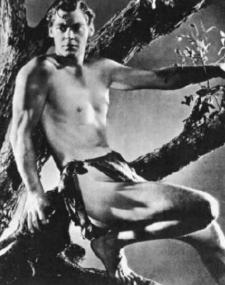 Johnny Weissmeuller as Tarzan the ape man.