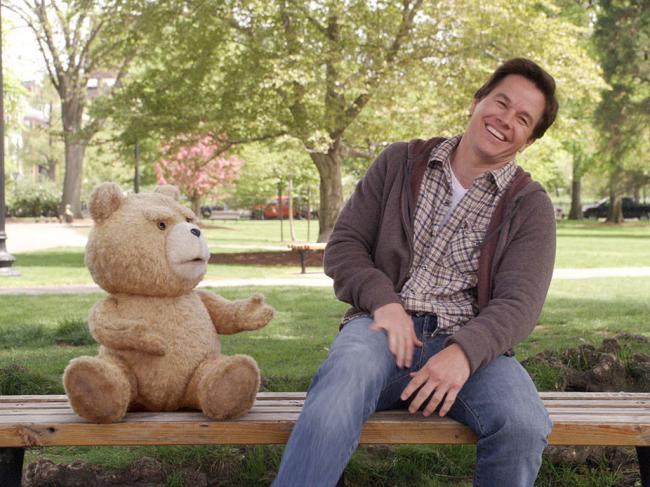 Ted and Mark Wahlberg in Ted 2. Ted and Mark Wahlberg in Ted 2.