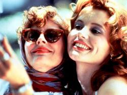 Susan Sarandon as Louise and Geena Davis as Thelma. Susan Sarandon as Louise and Geena Davis as Thelma.