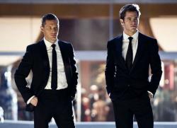 How can these civil servants afford such expensive suits?  Tom Hardy and Chris Pine in This Means War