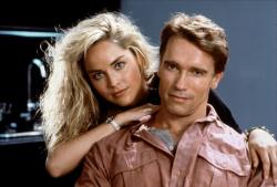 Sharon Stone and Arnold Schwarzenegger in the original Total Recall. Sharon Stone and Arnold Schwarzenegger in the original Total Recall.