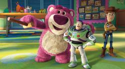 Ned Beatty, Tim Allen and Tom Hanks voice Lotso, Buzz and Woody in Toy Story 3.