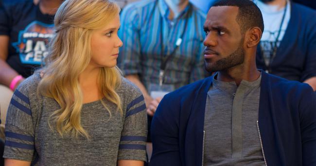 Amy Schumer and LeBron James in Trainwreck.