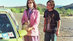 Felicity Huffman and Kevin Zegers on the road in Transamerica. Felicity Huffman and Kevin Zegers on the road in Transamerica.