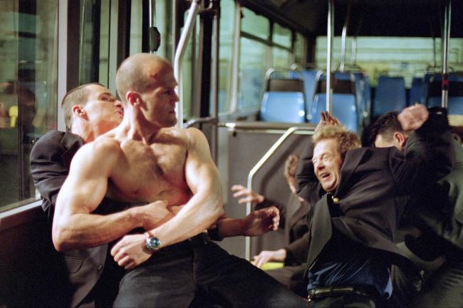Jason Statham kicks serious butt in The Transporter. Jason Statham kicks serious butt in The Transporter.