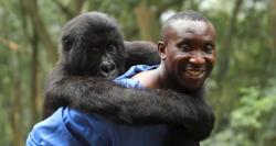 Andre Bauma and one of his children in Virunga