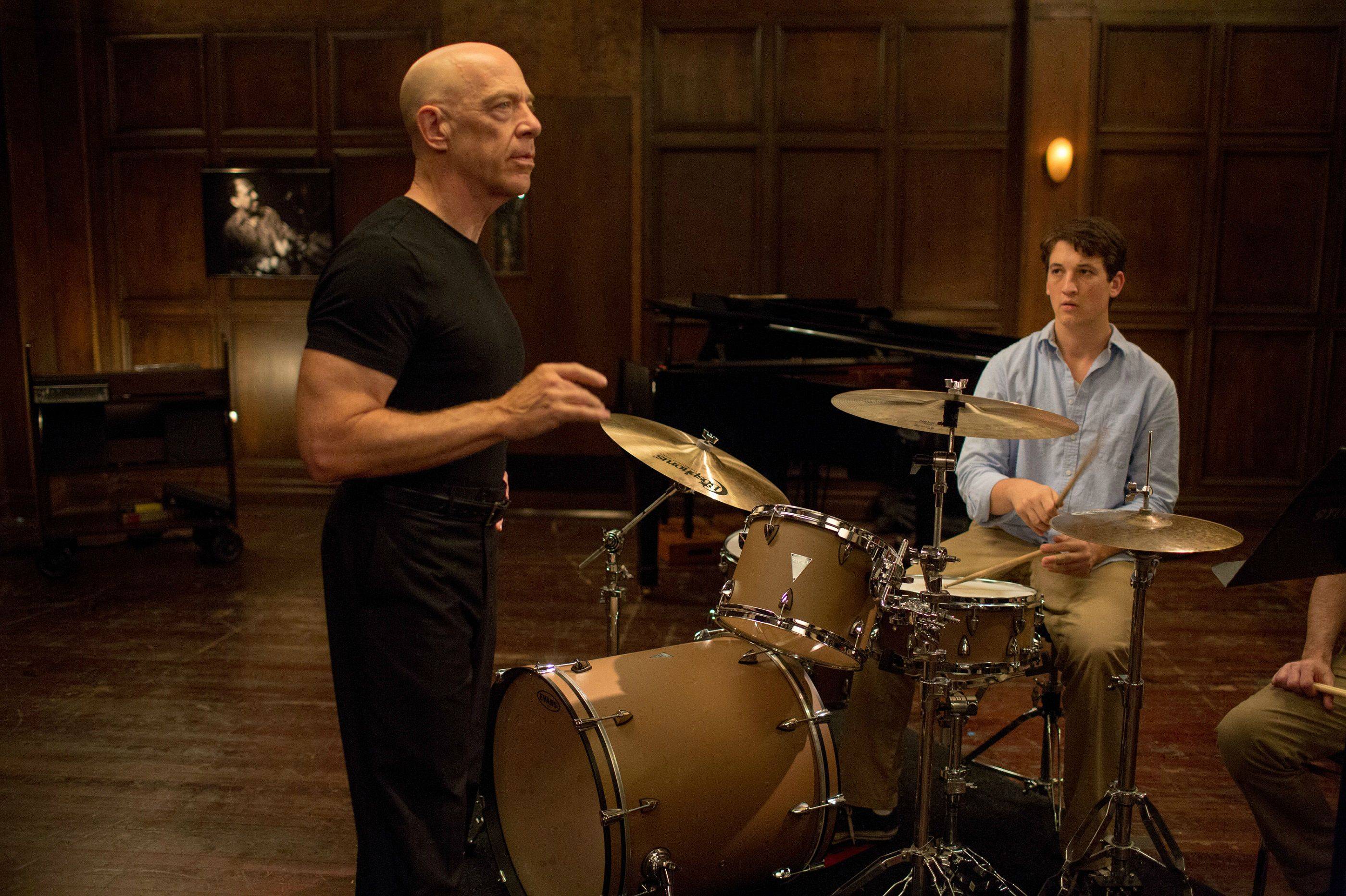 J.K. Simmons and Miles Teller in Whiplash.