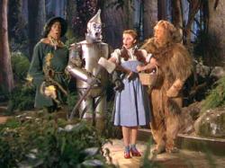 Ray Bolger, Jack Haley, Judy Garland and Bert Lahr in The Wizard of Oz.