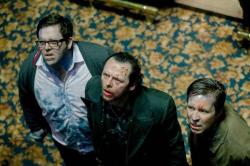 Nick Frost, Simon Pegg and Paddy Considine getting lectured on how they should get along with other species in The World's End.