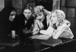 Marty Feldman, Cloris Leachman, Gene Wilder and Teri Garr in Young Frankenstein.